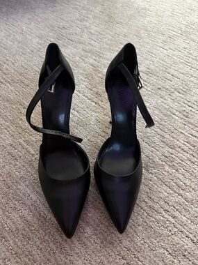 DKNY Black Pointed-Toe Ankle-Strap Heels